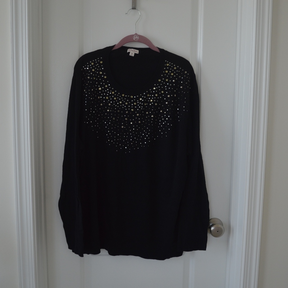 Black Sparkle Bedazzled Neck Sweater